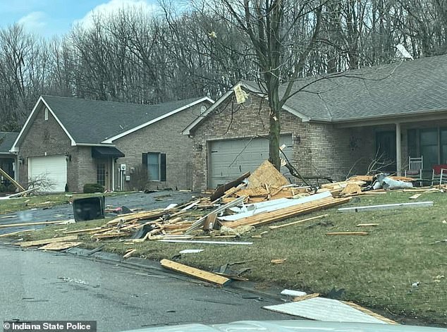 Indiana State Police Sergeant Stephen Wheeles said a suspected tornado struck Jefferson County, damaging several homes and downing trees and power lines