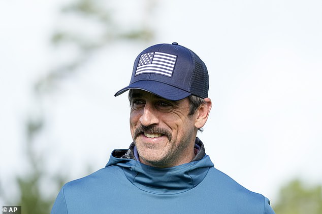 Rodgers leaves the 10th green at Spyglass Hill Golf Course during the first round of the AT&T Pebble Beach National Pro-Am golf tournament on February 1, 2024