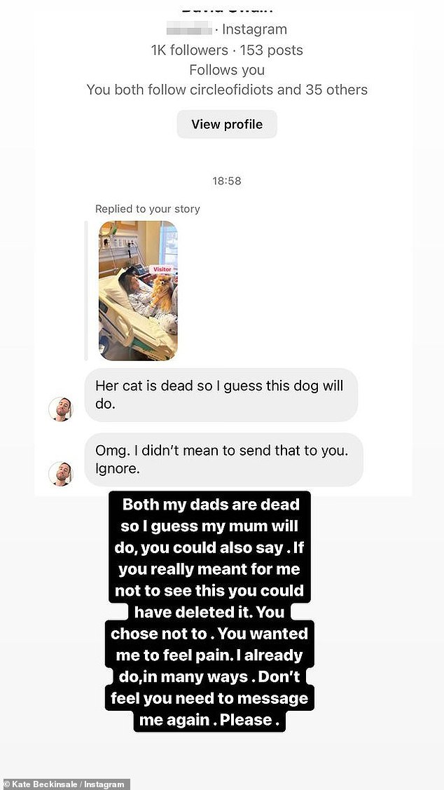 After posting a photo with her Pomeranian, Kate received a message from a troll who claimed he accidentally messaged her about her dog's death