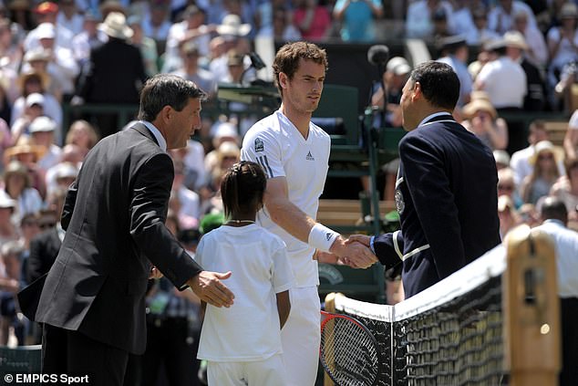 Pinki Sonkar with Andy Murray at the start of the Wimbledon final in 2013