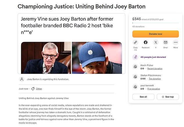 Barton's fundraising page claimed he is 'at the forefront of a fight for justice and fairness'