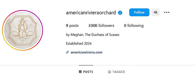 Publicity material makes no attempt to hide Meghan's royal ties, with the Instagram profile captioned 'by Meghan, Duchess of Sussex'