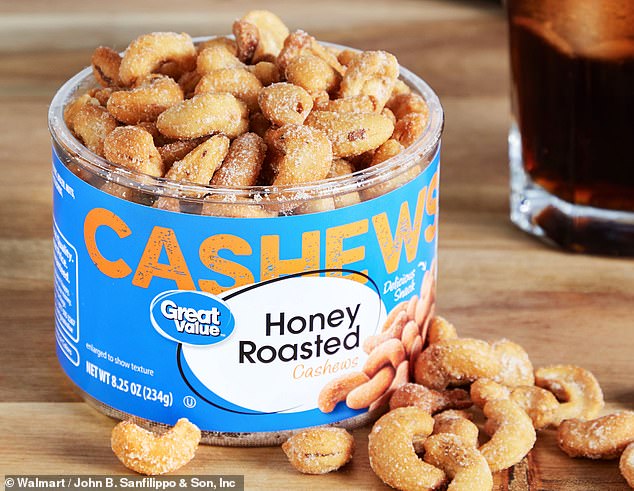 The FDA's recall for 'Great Value Honey Roasted Cashews' (above) warned that the product may contain coconut and milk.  Although rare, medical researchers have documented fatal cases of coconut exposure.  Children are most at risk for both milk and coconut allergies