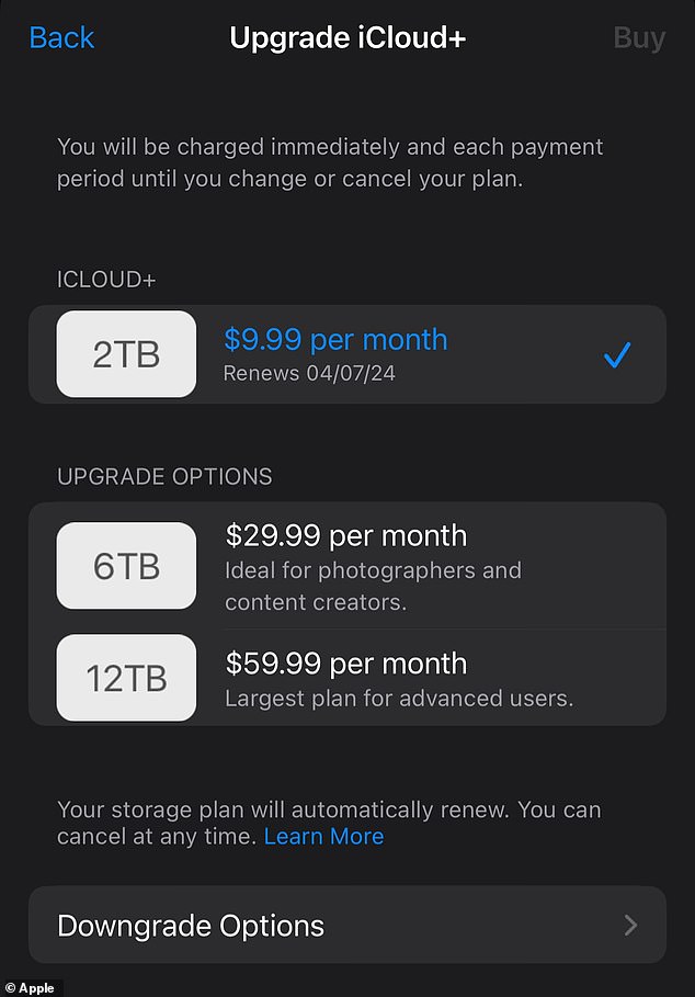 Apple currently charges $9.99 per month for 2 terabytes of storage (2,000 gigabytes).  This is enough for the average person who does not professionally shoot photos and videos.