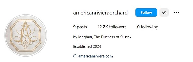 The lifestyle brand's Instagram account features the biography 'by Meghan, The Duchess of Sussex'