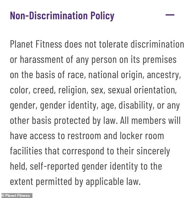 Planet Fitness has a non-discrimination policy that prohibits discrimination on the basis of sexual orientation