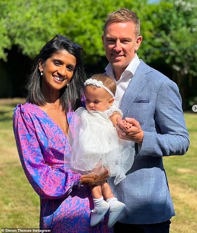 Simon gushed that he felt 'blessed' as he prepared to welcome his second child with wife Derrina (seen with their daughter Talitha)