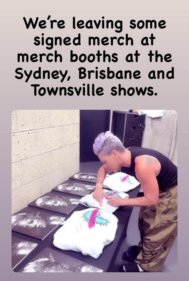 She shared a photo of herself signing a range of hoodies and tour books, while confirming that some lucky fans will be treated to the limited items.  