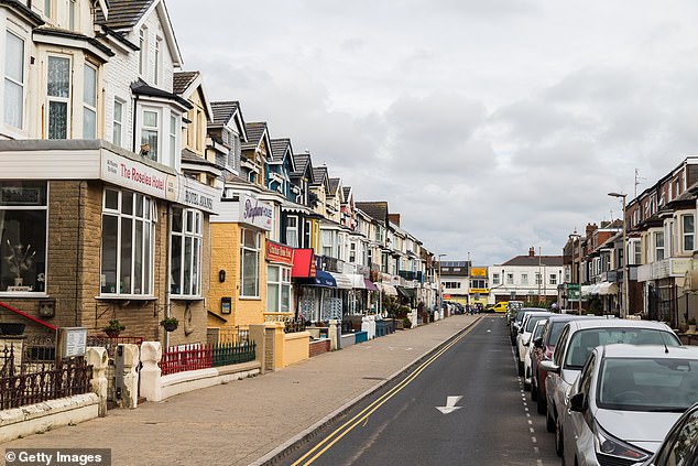 A typical street in the heart of the seaside town of Blackpool.  Pictured in September 2021