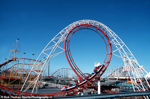 A general view of a rollercoaster at Blackpool Pleasure Beach in April 1980