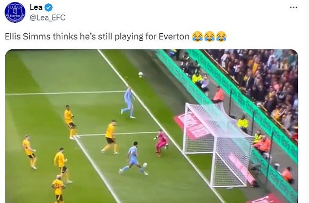 Fans on social media were quick to react to Simms' miss for an open Wolves goal