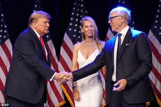 Trump put New York Jets owner Woody Johnson, whom he made ambassador to Britain during his presidential term, on stage with him after the South Carolina poll