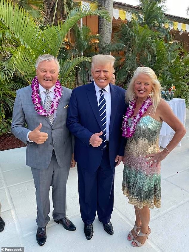 Donald Trump attends a Hawaiian-themed fundraiser accompanied by Eric and Lara Trump.  The fundraiser benefits Curetivity and is presented by Dr. Peter Lamelas