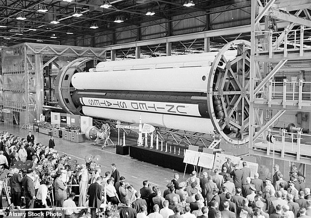 Part of a Saturn rocket at the George C. Marshall Space Flight Center in Huntsville, Alabama.  The Saturn rockets, which brought the first man to the moon, were designed with help from Nazi scientists recruited by the US after World War II