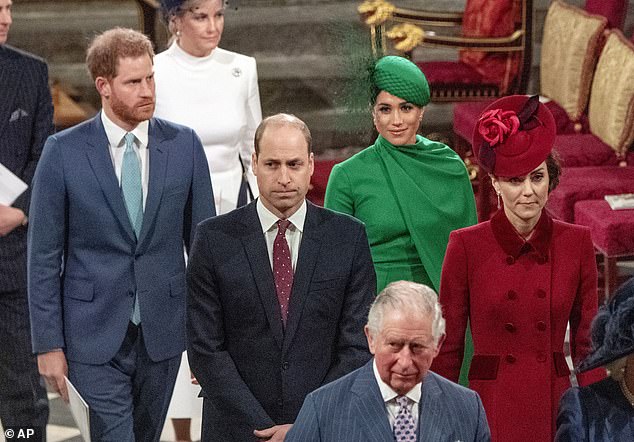 The brothers are together at Westminster Abbey in March 2020.  It's the last official engagement for Harry and Meghan – and the mood is somber