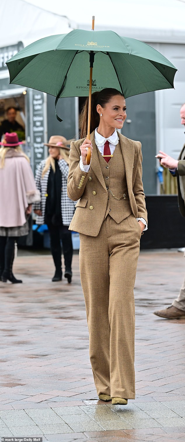 Others opted for tweed and beige looks, with several female guests rebelling against traditional dress codes and opting for suits.  The photo shows Jade Holland Cooper