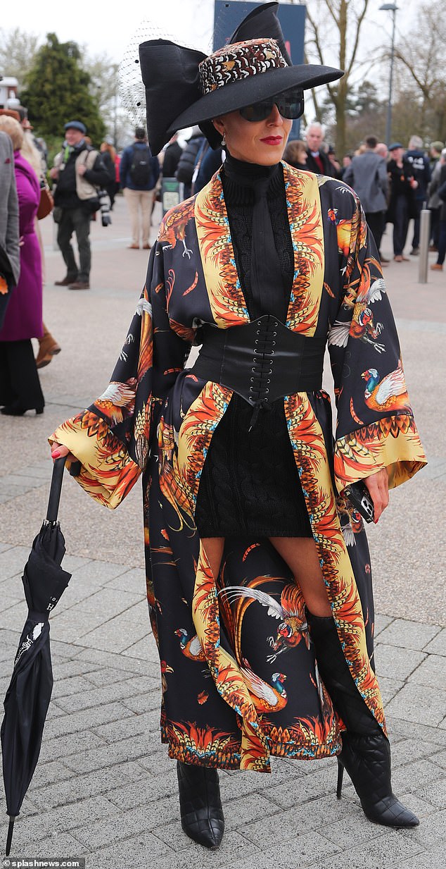 While another made sure all eyes were on her in a silky dragon print kimono, corset and bow hat