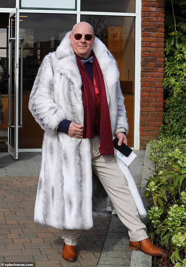 More fur!  This chap opted for a full-length light gray faux fur coat to brave spring in Gloucestershire