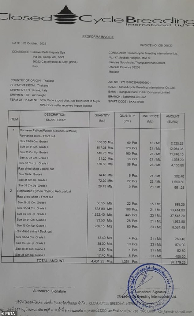 An invoice between Closed-Cycle Breeding International and Caravel