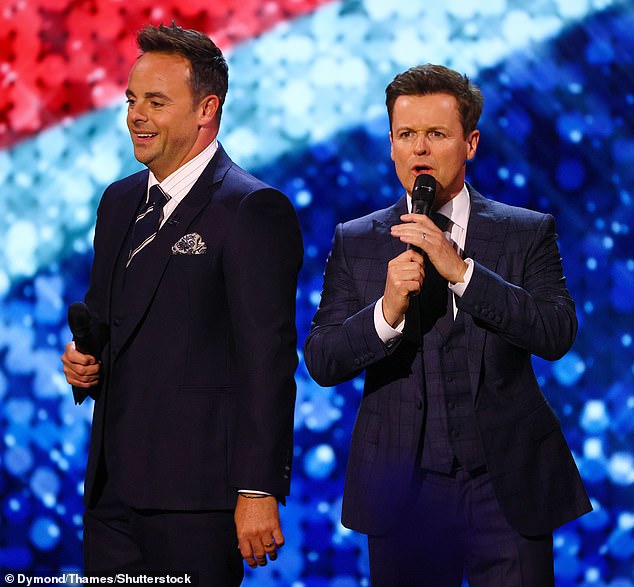 According to reports, ITV is now putting a consistency plan in place should Ant (L) be forced to run and leave sidekick Declan Donnelly's (R) side (pictured together on the show in 2023)