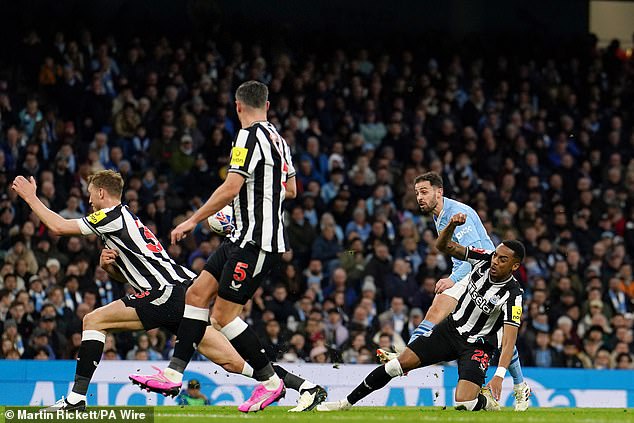 Bernardo Silva's shot deflected over Martin Dubravka off Dan Burn's outstretched leg