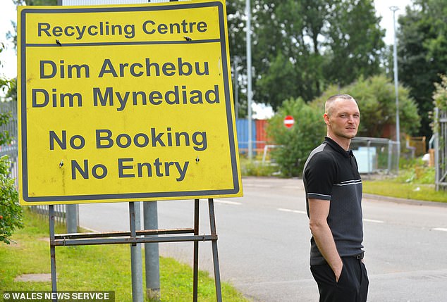 James pictured outside the recycling center in Newport, Gwent in Wales