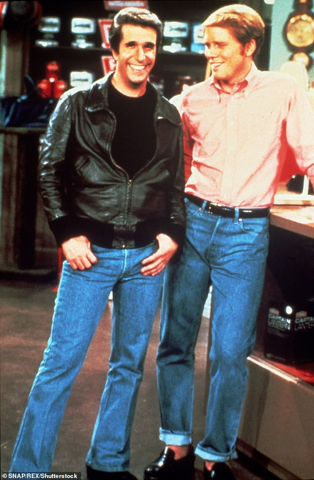 Ron also rose to prominence as a 20-year-old playing Richie Cunningham on the hit ABC sitcom Happy Days (1974-1980);  he is pictured with co-star Henry Winkler, who played The Fonz