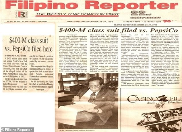 When Pepsi refused to pay, riots broke out - and a teacher and a 5-year-old were killed when a grenade hurled at a Pepsi truck exploded on a busy street.  Several courts later sided with Pepsi, which ultimately did not have to pay out any of the billions that Filipinos had sought to claim