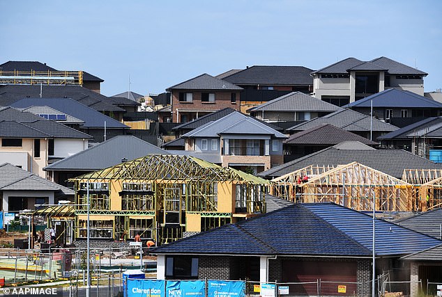 Houses under construction in Oran Park in Sydney's far south-west are pictured