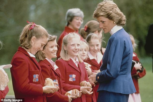 Although unhappy at first, she later settled in at the school and became a popular student while dealing with the aftermath of her family's breakup.  Diana is pictured visiting the school in 1989