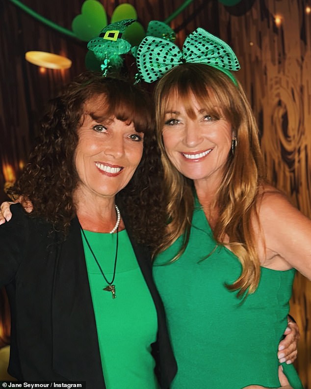 Jane Seymour, 73, shared a photo from an Irish pub with her friend Sally Frankenberg.  'Top of the morning and happy #StPatricksDay to you!'  