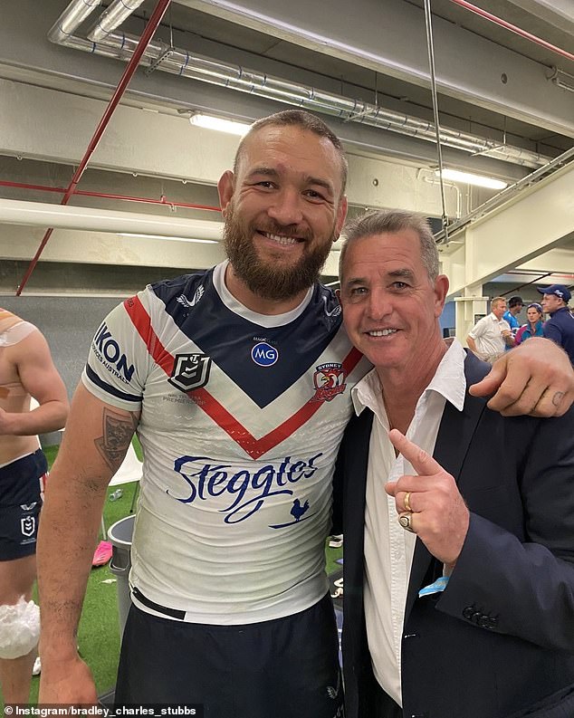 The self-proclaimed 'coach whisperer' (pictured with Roosters star Jared Waearea-Hargreaves) said he and Robinson saw a huge win over the Broncos in the team's future - and it happened.