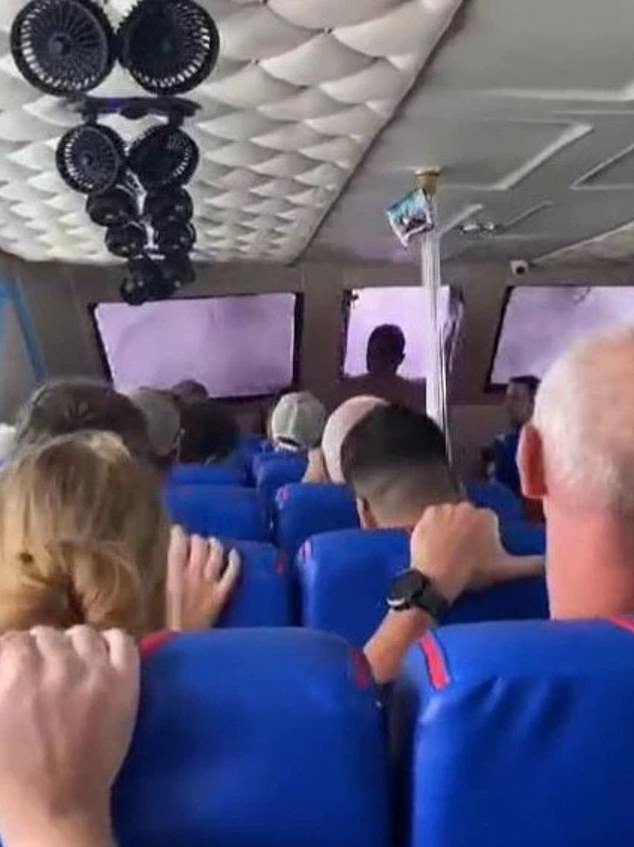 Another video, taken from the seat of a passenger boat sailing from the Gili Islands to the Penida Islands, shows huge waves crashing through the windshields and onto the passengers inside