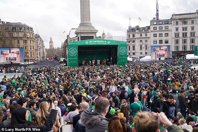 LONDON: Thousands gather in Trafalgar Square to enjoy live traditional Irish music at the end of the parade