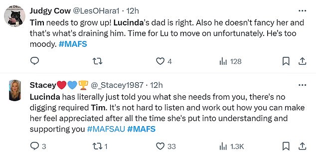 Fans turned on Timothy, labeling him a 'man child' for storming off to get an Uber, and insisting Lucinda 'deserves better' as they were critical of his tantrum