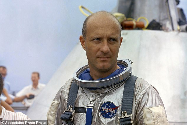 The retired three-star Air Force general commanded a dress rehearsal flight for the 1969 moon landing and the first U.S.-Soviet space link.  (photo: Stafford in August 1965 with the NASA Motor Vessel Retriever in the Gulf of Mexico during training)