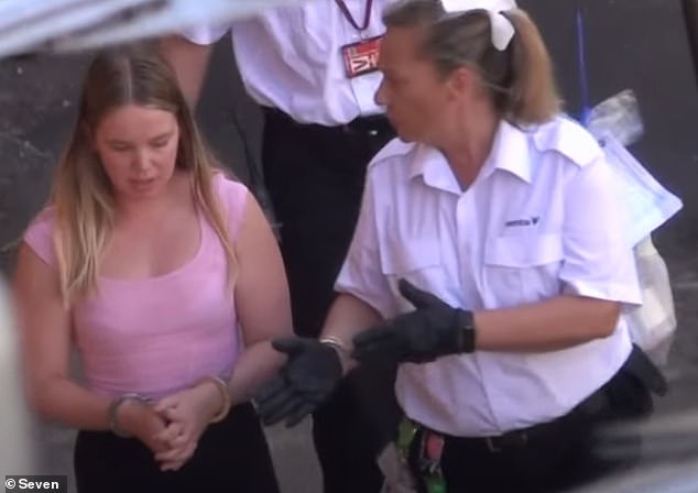 Haynes spent 36 hours behind bars before appearing in the Adelaide Magistrates Court on Monday, wearing the same clothes she was arrested in (she is pictured arriving at the court)