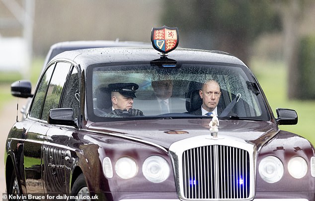 His Majesty, 75, sat in the back of the royal limousine as he left his home in Berkshire