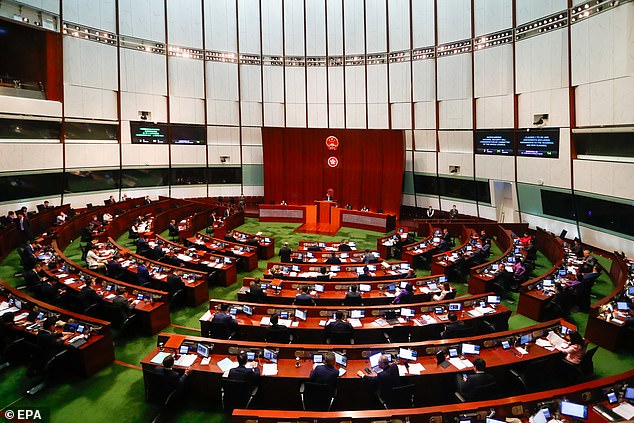 Lawmakers in the Hong Kong Legislative Council, or LegCo, (pictured) passed the Internal Security Bill at a special meeting today