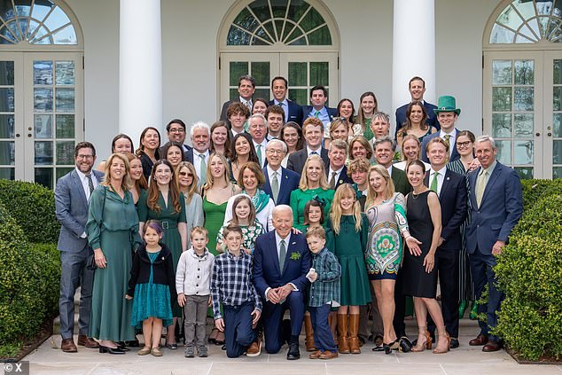 His sister Kerry Kennedy and other family members posted this group photo of Kennedy family members with President Joe Biden at the White House on Sunday to celebrate St. Patrick's Day