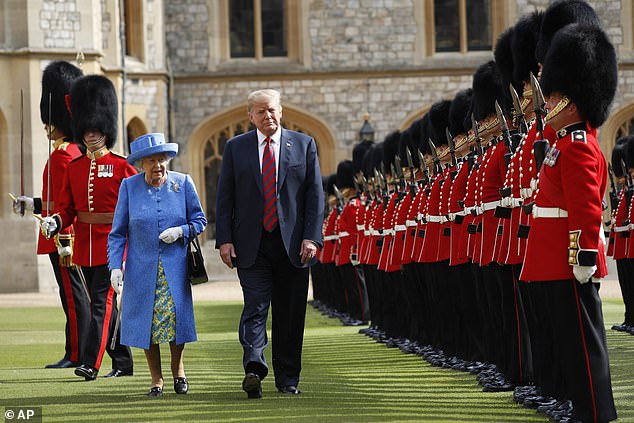 Queen Elizabeth and Donald Trump inspect the guard of honor at Windsor Castle in July 2018. The former president said meeting the late monarch was one of the highlights of his time in office