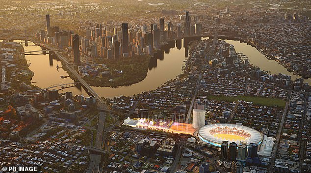 A stadium row has broken out with politicians unwilling to spend $2.7 billion on rebuilding the city's famous Gabba stadium (artist's impression, photo)