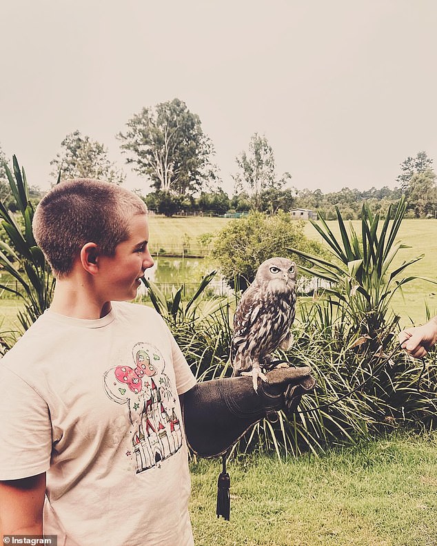 She posted a gallery of photos from her family's visit to Brisbane's Lone Pine Koala Sanctuary, with her daughter Willow, 12, holding an owl