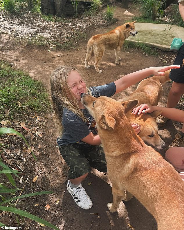 She shared sweet snaps of her son Jameson petting dingoes as the little boy was delighted with the day out