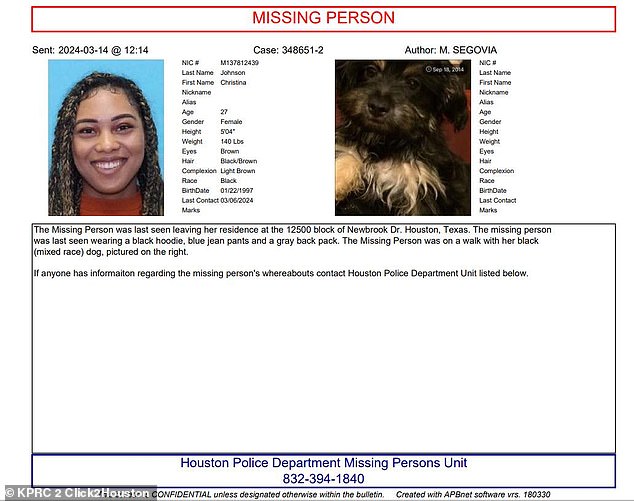 According to Houston police, Christina was last seen wearing a black hoodie, jeans and a backpack