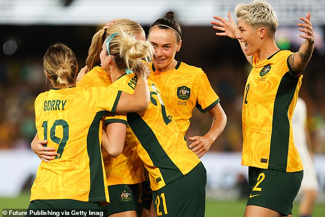 The Tillies (pictured celebrating a goal against Uzbekistan) will also play Zambia or Morocco when the action gets underway in Paris