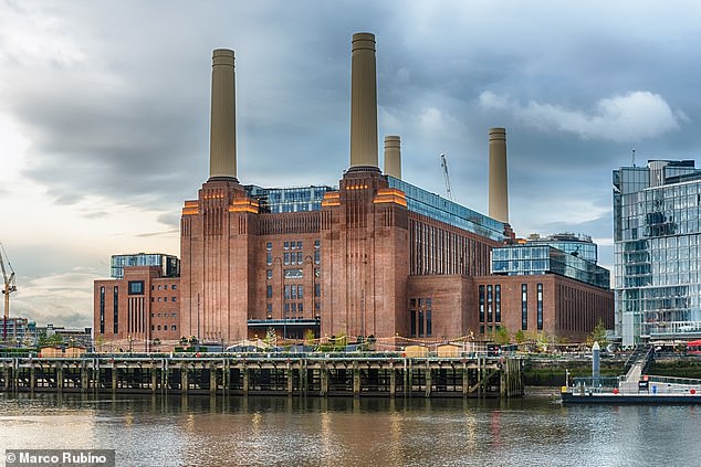 Battersea Power Station is pictured after its recent £9 billion refurbishment.  The iconic building was