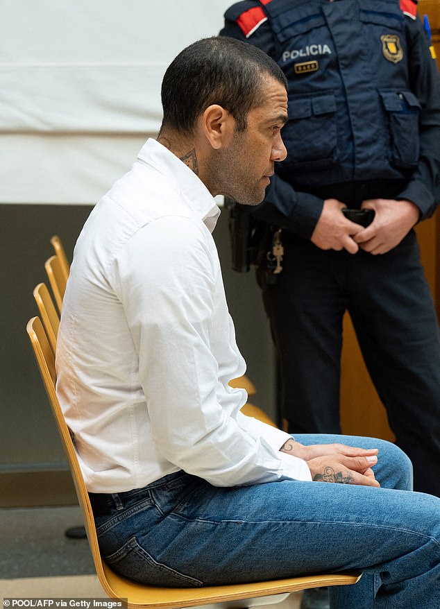 Alves, 40, was found guilty of raping a woman in a Barcelona nightclub on New Year's Eve 2022