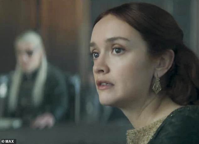 The second, called Team Green, focuses on the King's Landing group of Alicent (Olivia Cooke, pictured), her father Otto (Rhys Ifans) and her children