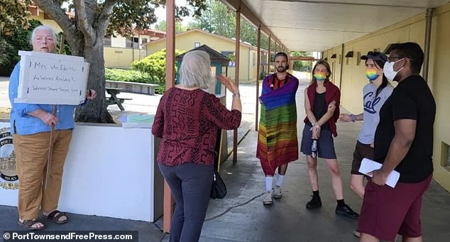 Following the ban, a protest was held outside the facility involving trans activists and supporters of Jaman, pictured above